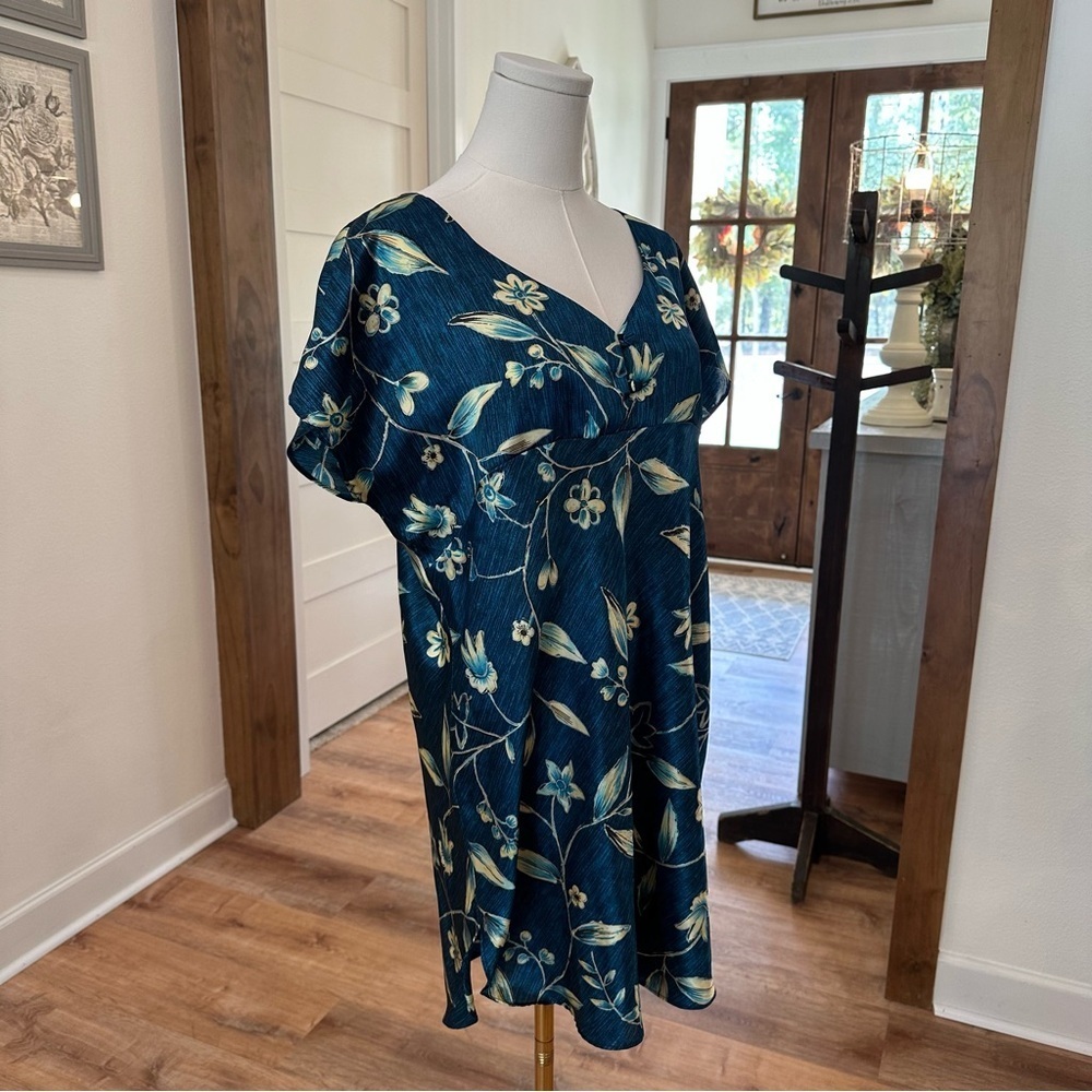 Vintage Y2K Blue Wrap Floral Soft Robe Matching Nightgown Intimates Pajama Set - Picture 7 of 11